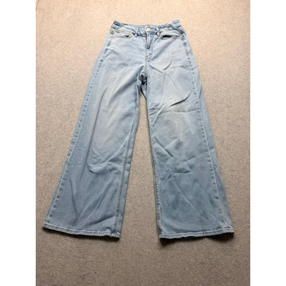 American Eagle Stretch Wide Leg Jeans Light Wash High Waisted Denim Womens 2